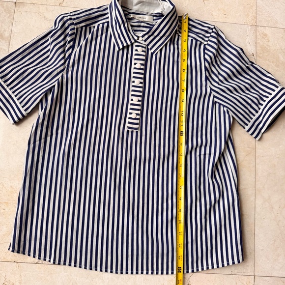 Frame The Snap Polo Striped Blue and White Top size M - Picture 10 of 13